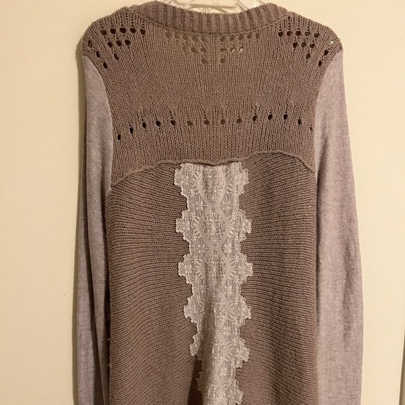 FREE PEOPLE Sweater Coat/Cardigan - Size Large - Button Closure Lace Detail - Picture 1 of 5